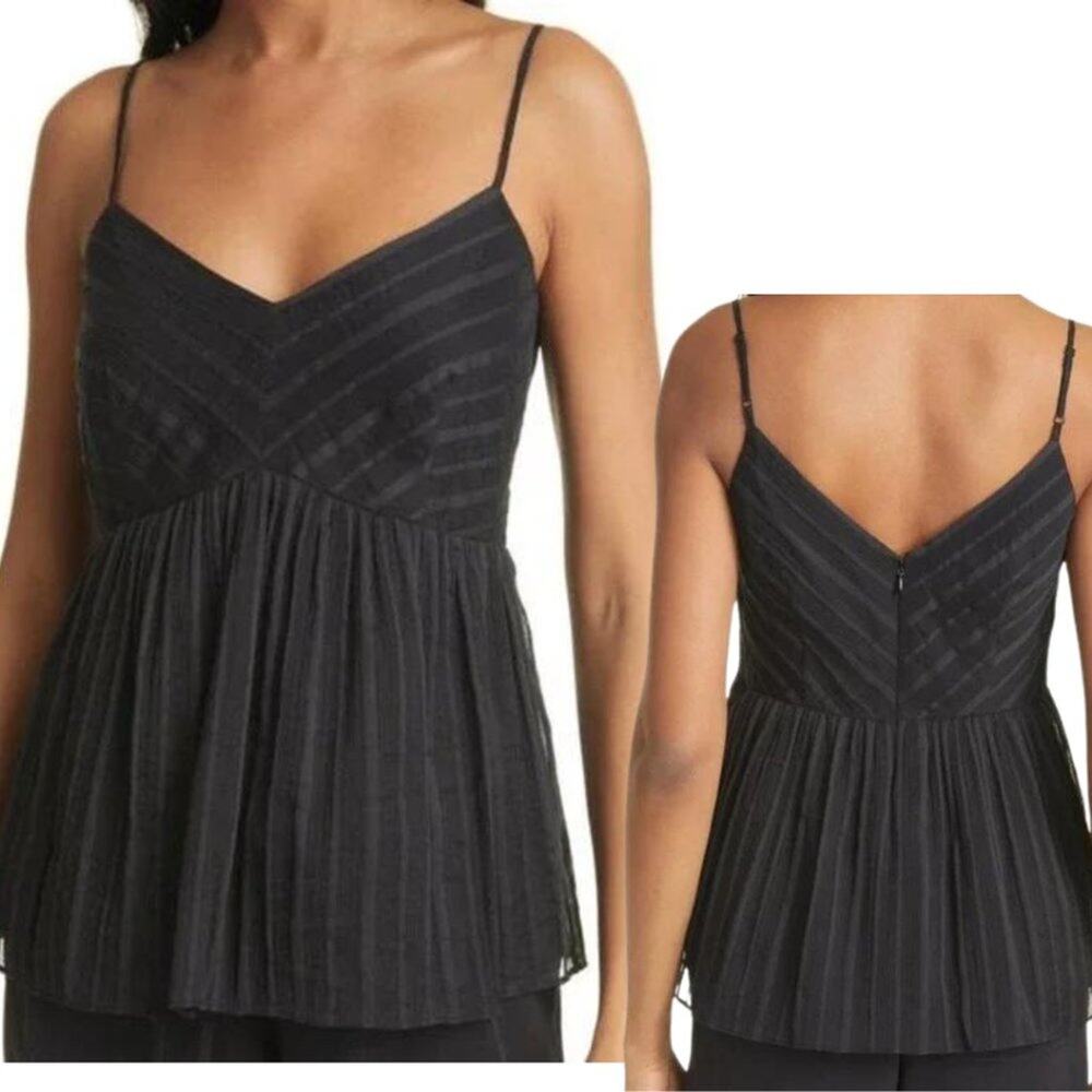 NEW Club Monaco Peplum Cami Chemise Tank Black Caviar Size Large Minimalist - Picture 2 of 12
